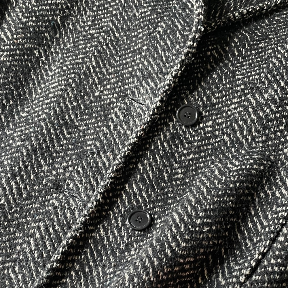Vintage Women's Black and White Wool and Leather Herringbone Coat - Picture 3 of 6